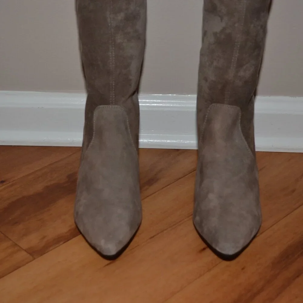 Vero Cuoio Soft Suede leather Taupe Gray Over the knee Thigh high Boots 250/8